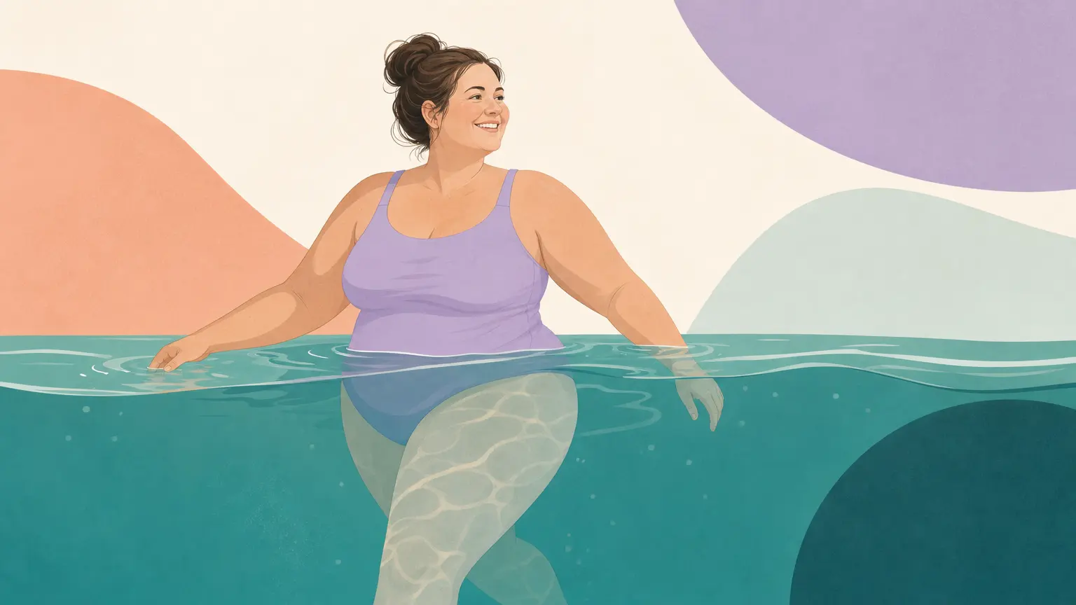 Illustration of a woman exercising comfortably in chest-deep pool water