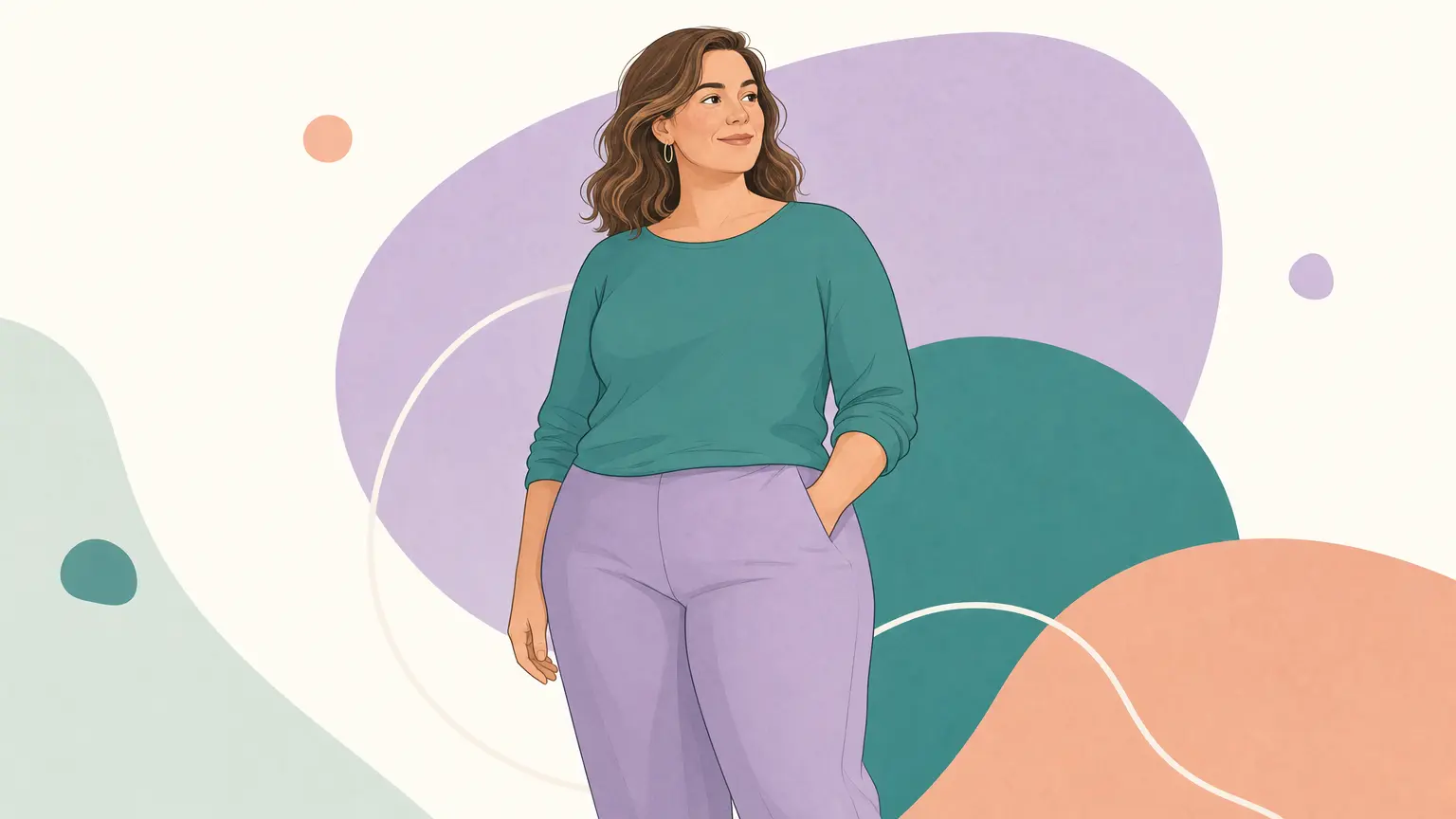 Illustration of a woman of average build standing with warmth and dignity, representing lipedema awareness