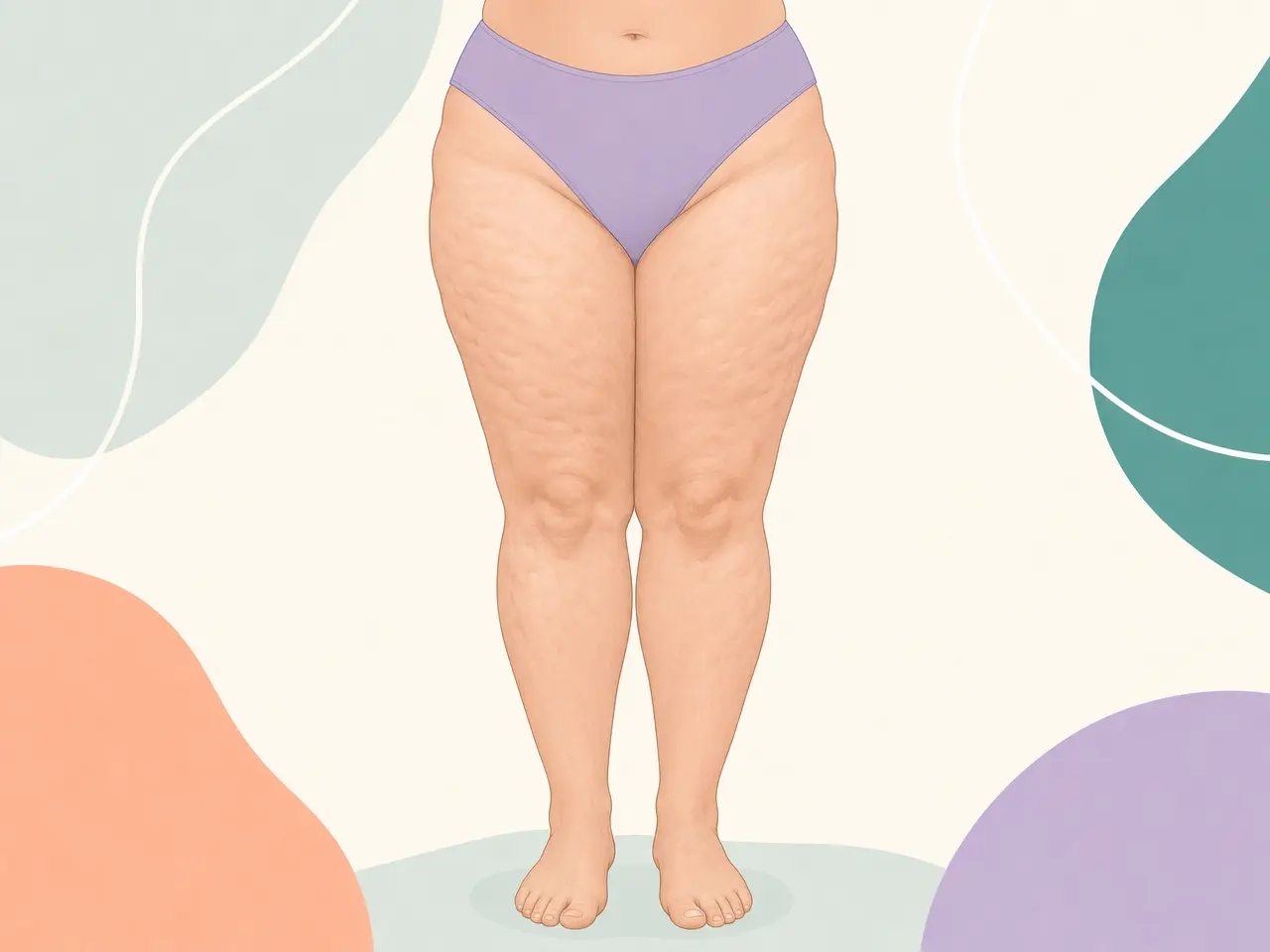 Illustration of legs with widespread dimpling and small lobes in stage 2.5 lipedema